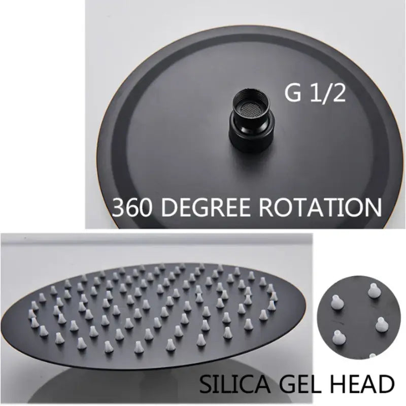 Modern matte black shower faucet set with 360-degree rotating matte-finished showerhead and silica gel nozzles
