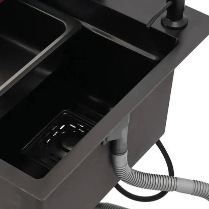 Modern matte black utility sink with integrated kitchen accessories - Decorbites