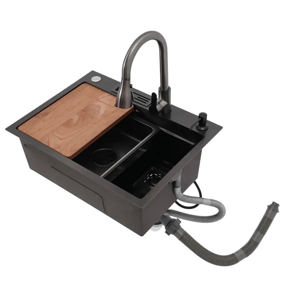 Modern matte black utility sink with integrated kitchen accessories - Decorbites