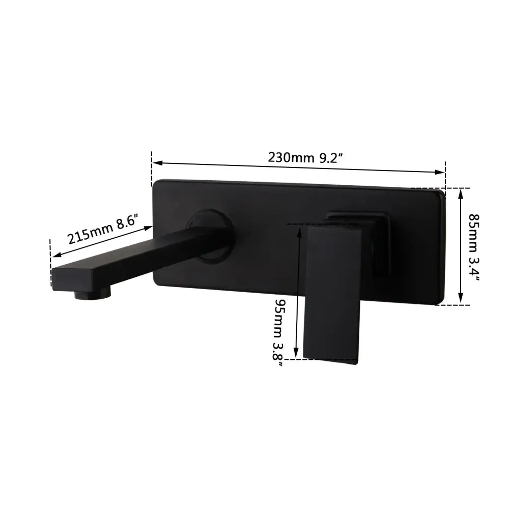 Modern matte black wall mounted basin faucet with sleek rectangular design and integrated handle for decorbites black wall use