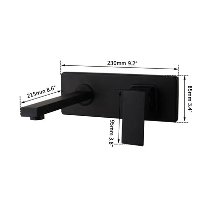 Modern matte black wall mounted basin faucet with sleek rectangular design and integrated handle for decorbites black wall use