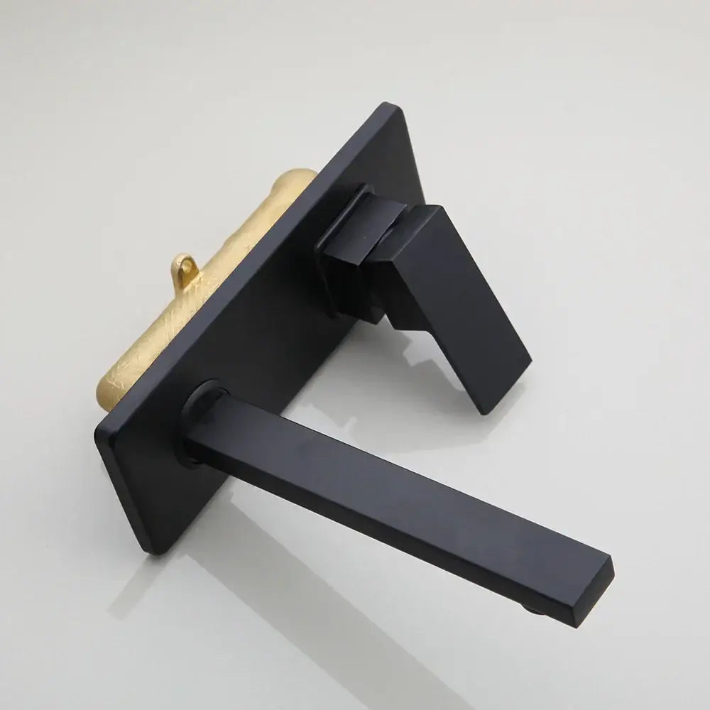 Modern matte black wall mounted basin faucet with black matte finish and gold tone handle for bathroom decorbites black wall mounted
