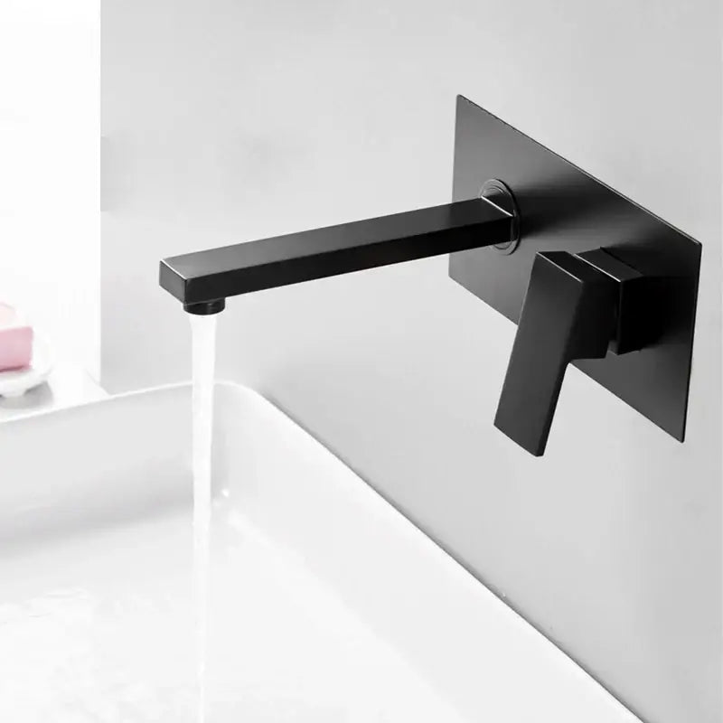 Modern matte black wall mounted bathroom faucet with black surface finish and high-quality ceramic valve core