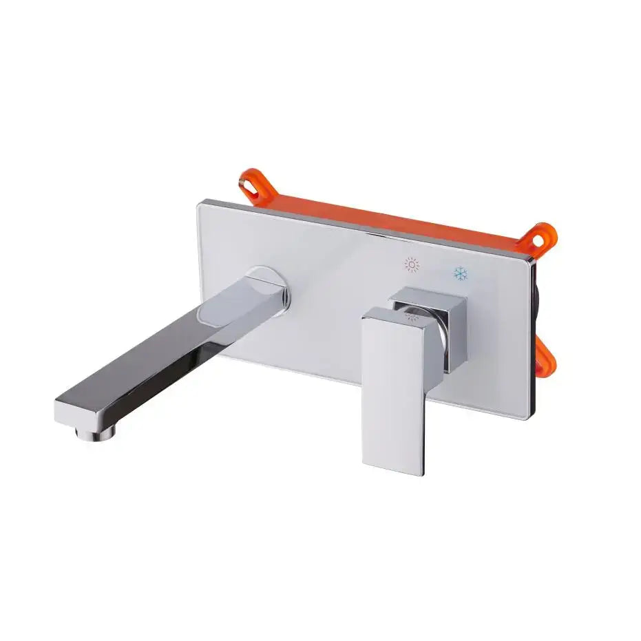 Modern matte black wall mounted bathroom faucet with high-quality ceramic valve core and chrome rectangular spout