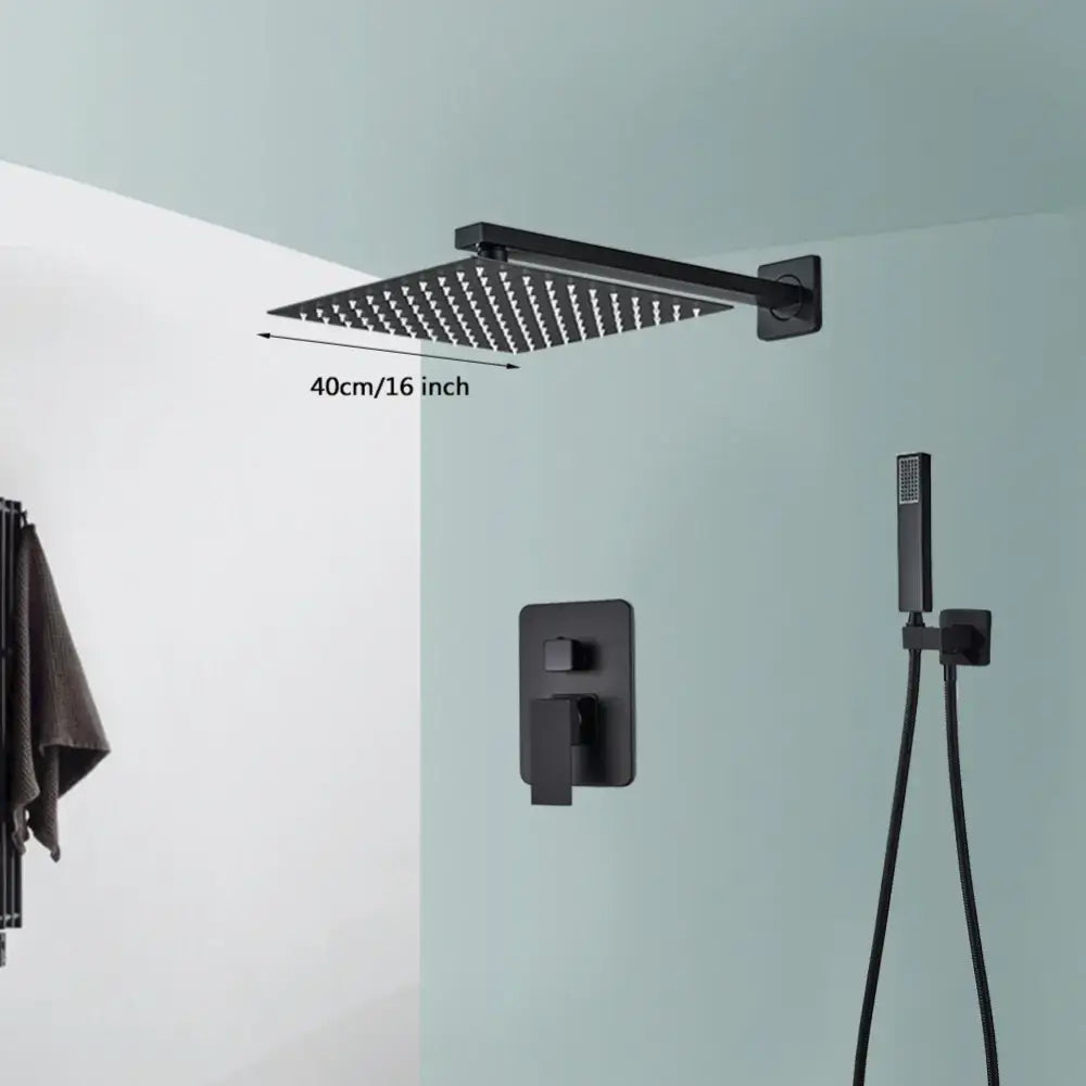 Modern matte black wall mounted rainfall shower head with black wall decorbites finish and sleek square design
