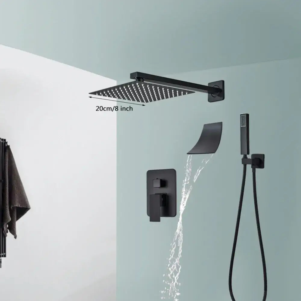 Modern matte black wall mounted rainfall shower head with black matte finish and sleek square design for bathroom decorbites black wall