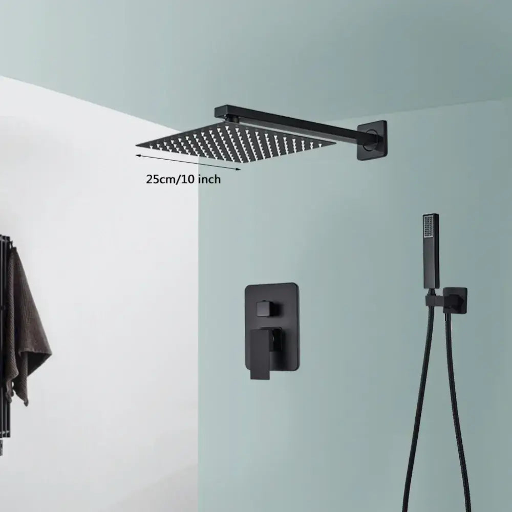 Modern matte black wall mounted rainfall shower with square matte-finished rainfall showerhead for bathroom decorbites black wall uses