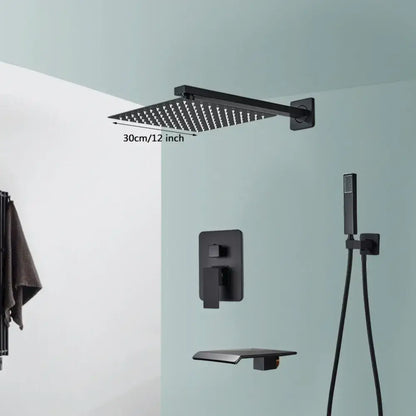 Modern matte black wall mounted rainfall showerhead with 30cm square black wall mounted rain showerhead decorbites black wall