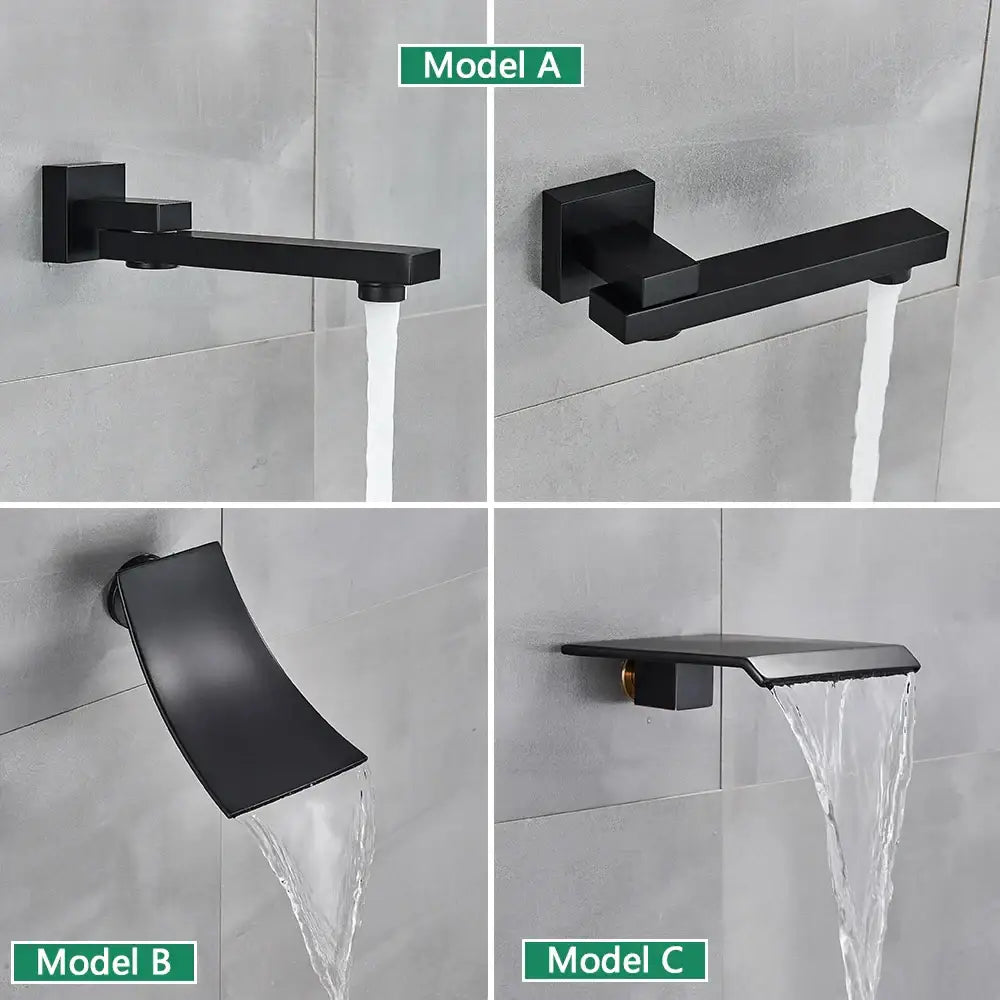 Black matte finish modern wall mounted rainfall shower faucets with tub spout for decorbites black wall bathroom