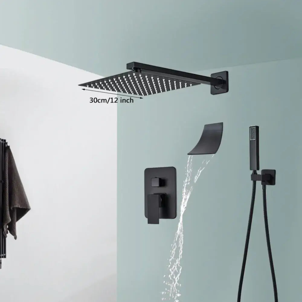 Modern matte black wall mounted rainfall shower head with 30cm black wall mounted rain shower decorbites black wall
