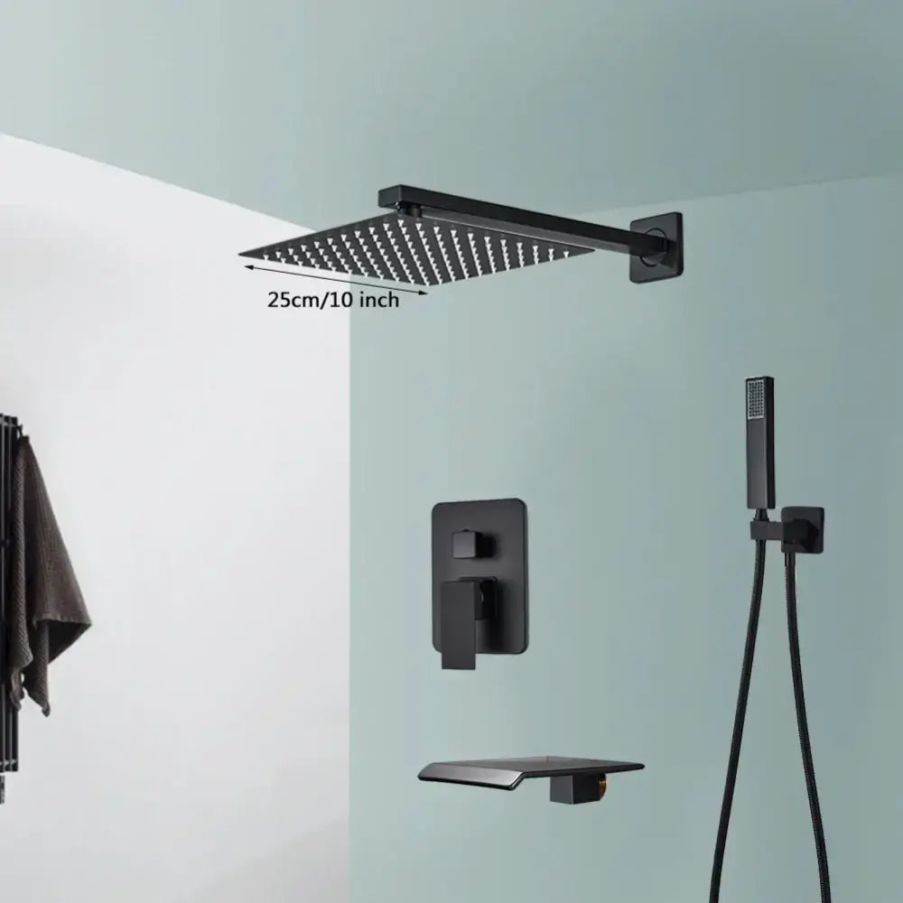 Modern matte black wall mounted rainfall shower head with square black wall mounted matte finish design for bathroom decorbites black wall