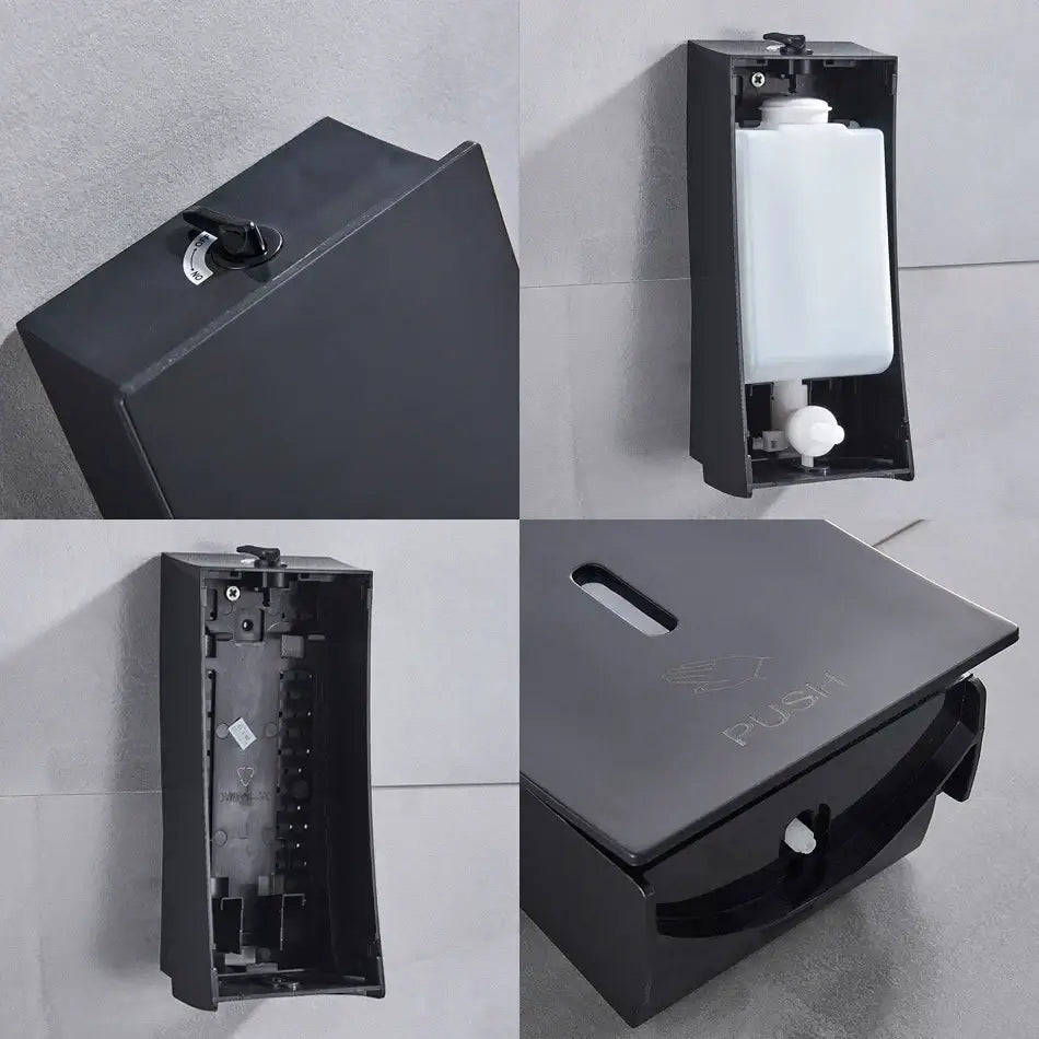 Modern matte black wall-mounted soap dispenser with white translucent reservoir decorbites 450ml for kitchen use