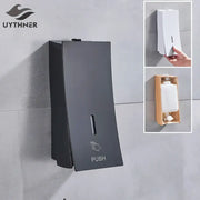 Modern matte black wall-mounted soap dispenser with 450ml capacity and push label by decorbites for kitchen use