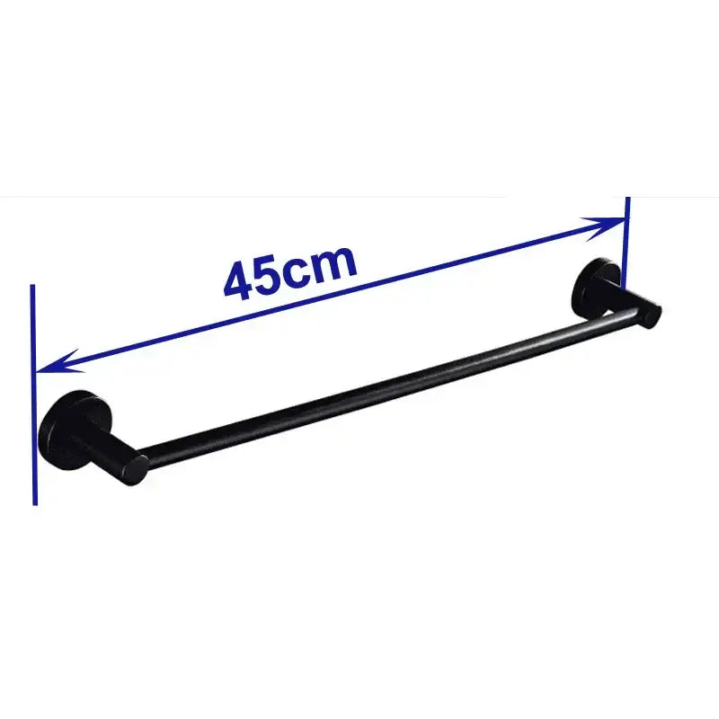 Modern matte black wall mounted towel bar with wood accents and 45cm black matte metal towel rack