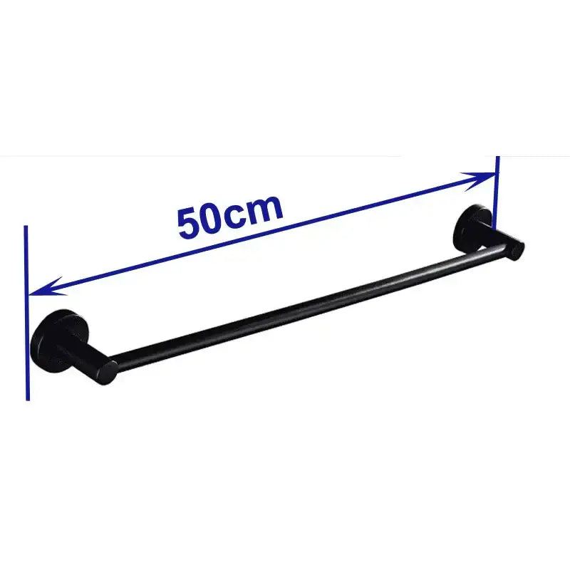 Modern matte black wall mounted towel bar made of black matte-finished metal with wood accents, 50cm length
