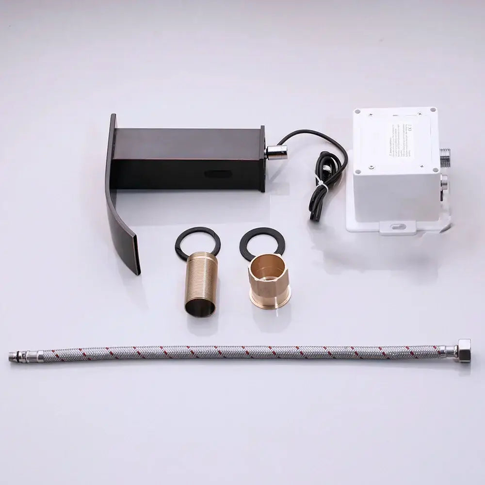 Modern matte black waterfall automatic sensor water mixer bathroom faucet with brass fittings and stainless steel hose