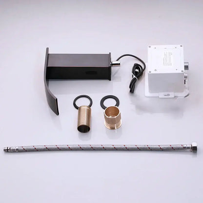 Modern matte black waterfall automatic sensor water mixer bathroom faucet with brass fittings and stainless steel hose