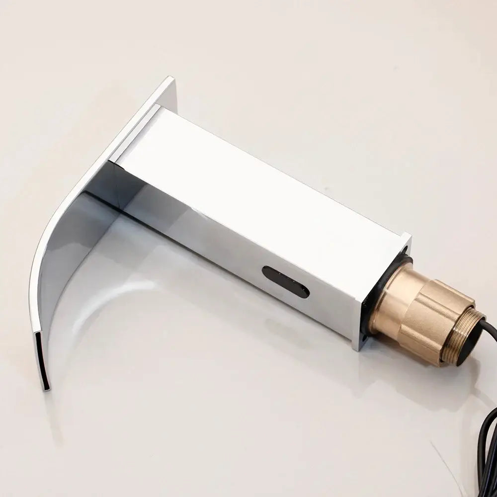 Modern chrome-finished wall-mounted automatic sensor water mixer faucet with sleek curved spout and brass threaded connection