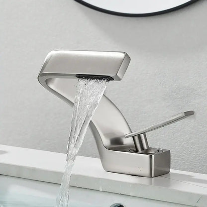 Modern brushed stainless steel basin faucet with sleek angular design for decorbites black waterfall bathroom use