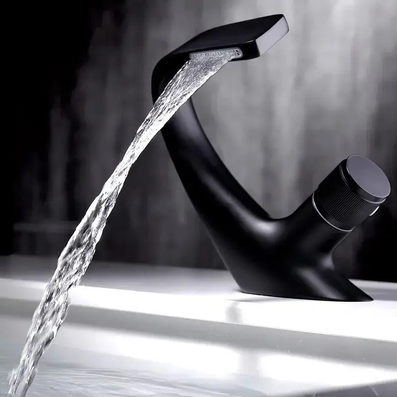 Modern matte black waterfall basin faucet with sleek design ideal for gray basin faucet and decorbites gray basin use