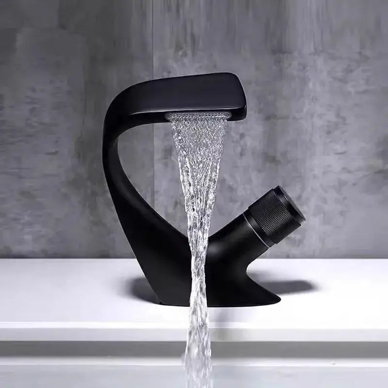 Modern matte black waterfall basin faucet with sleek curved design for decorbites gray basin bathroom sink tap