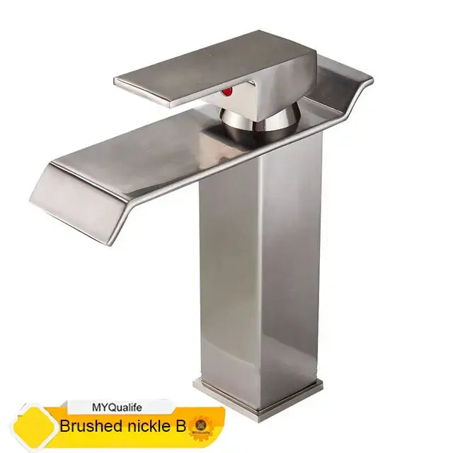 Modern brushed nickel faucet mixer tap with sleek rectangular spout and handle for bathroom basin faucet use