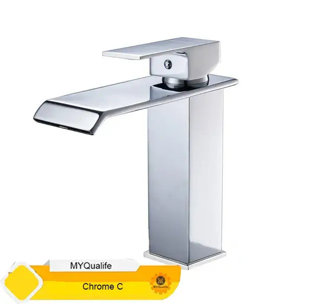 Modern chrome-finished faucet mixer tap with sleek rectangular spout and square base for basin faucet use