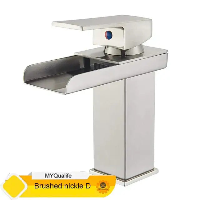 Modern brushed nickel basin faucet with rectangular design and waterfall spout faucet mixer tap for bathroom sink