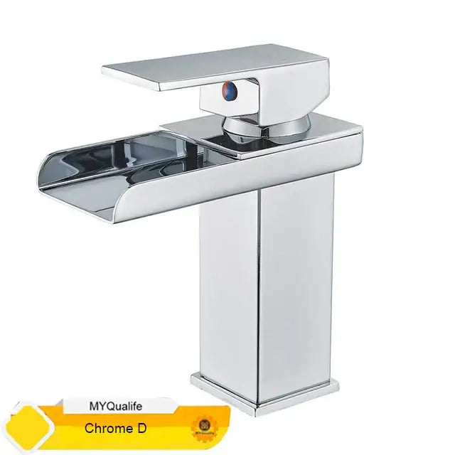 Chrome finished modern basin faucet mixer tap with rectangular spout and square base for bathroom vessel sink