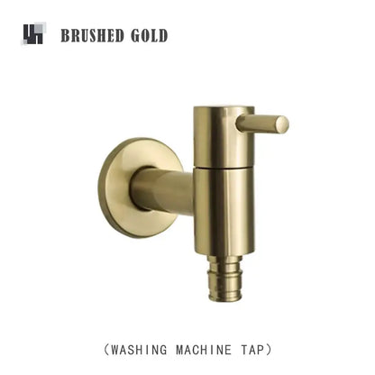 Modern matte brass black garden faucet with brushed gold washing machine tap and brass black wall mounted base
