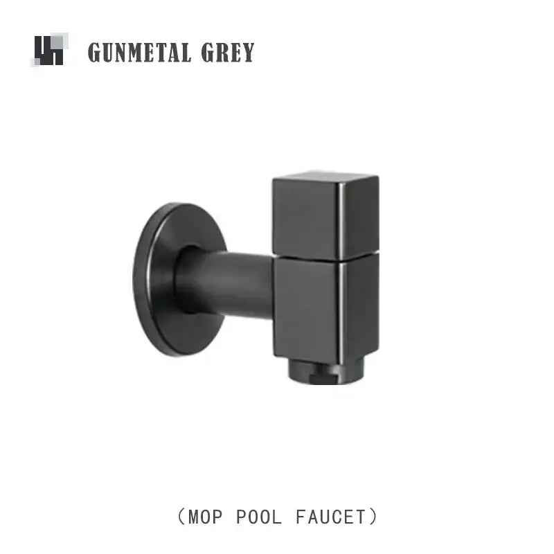 Gunmetal grey square-shaped mop pool faucet with sleek modern design and matte finish for brass black wall garden faucet decorbites