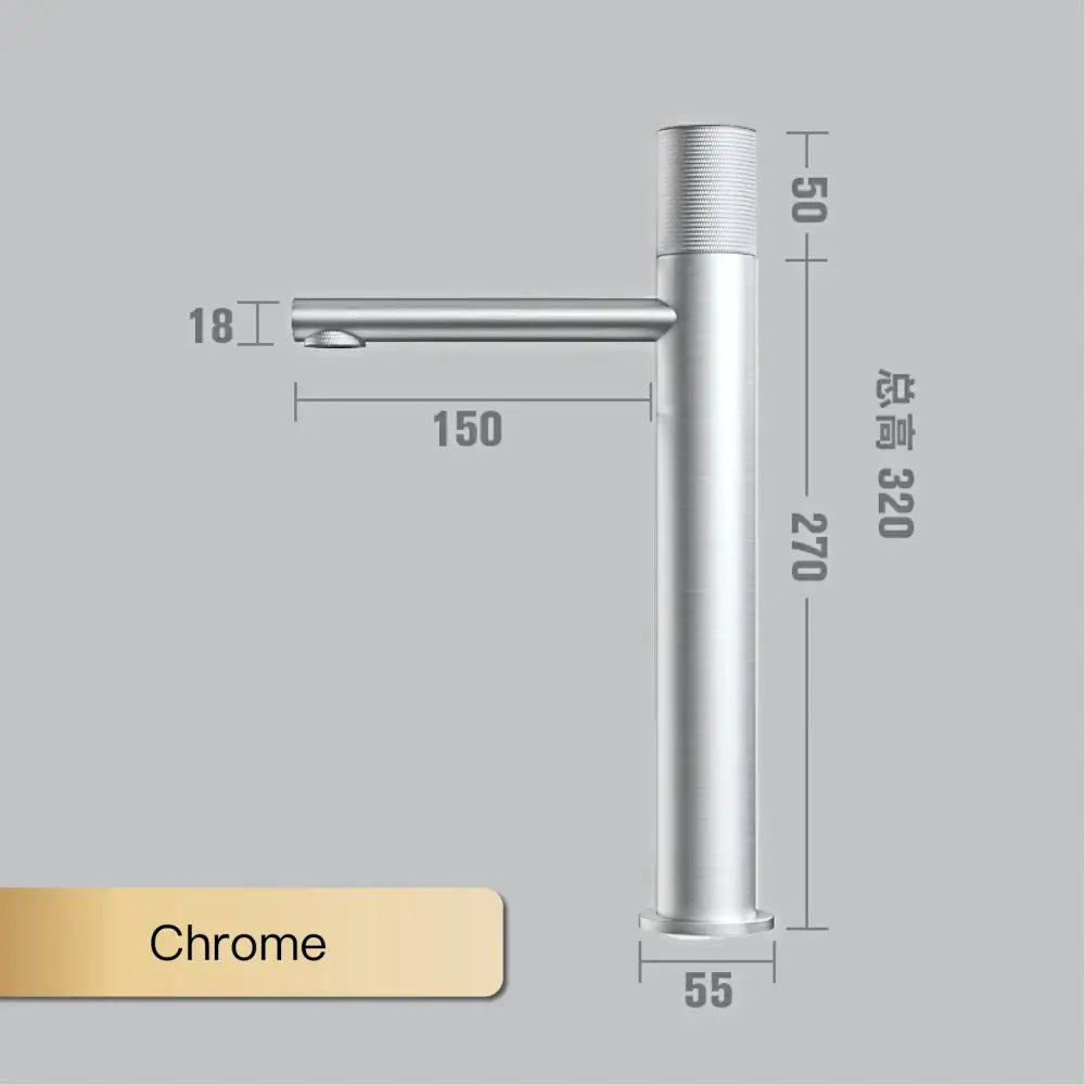 Modern chrome finished basin faucet with sleek cylindrical body textured spout designed for kitchen fixtures