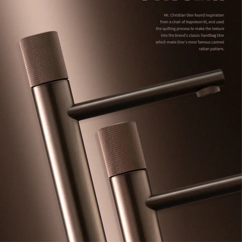Modern matte black basin faucet with textured knurled handles and sleek contemporary design for kitchen fixtures