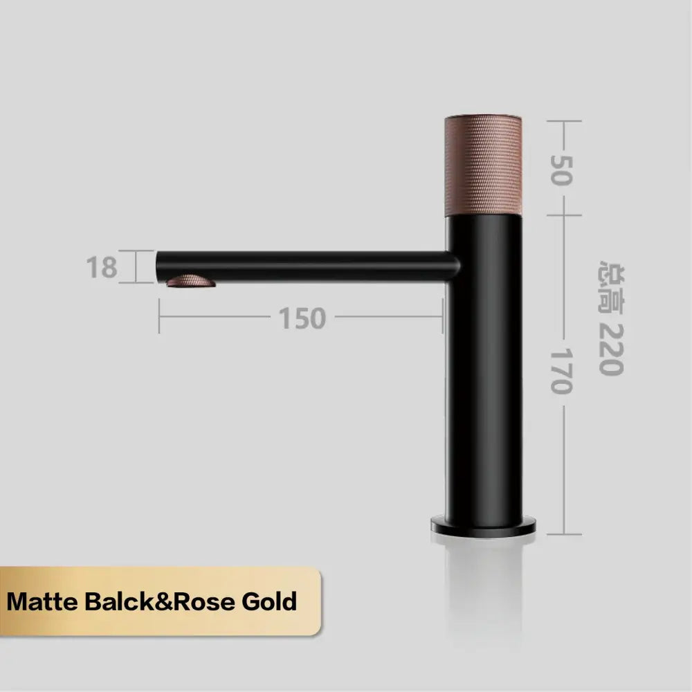 Modern matte bronze basin faucet kitchen fixture with matte black and rose gold finish and textured handles