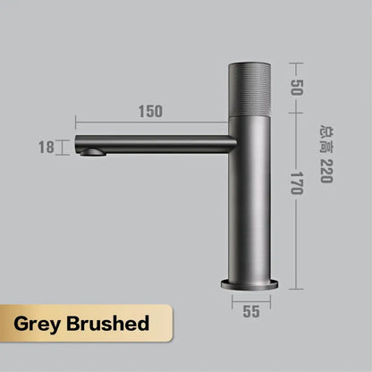 Modern matte bronze basin faucet with grey brushed metal single-handle and textured grip for kitchen use