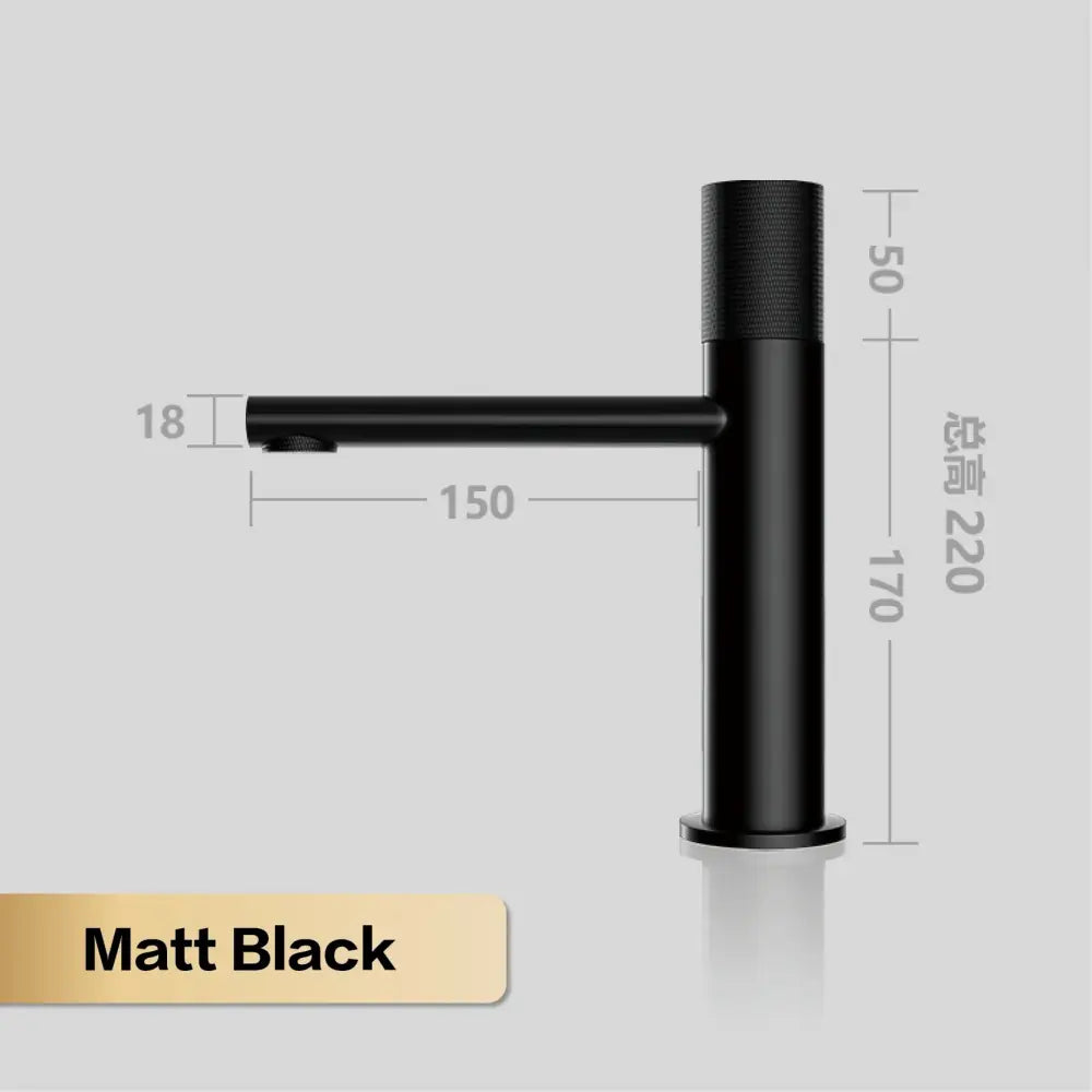 Matte black modern basin faucet with textured grip handle and sleek minimalist design for kitchen use