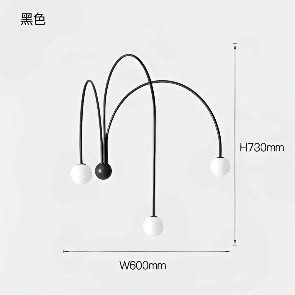 Black minimalist wall lamp with three curved arms and white glass ball modern shades for living room decorbites glass ball