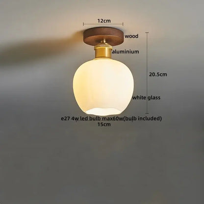 Modern matte dome ceiling lamp with a round white glass shade wooden top and brass-colored led wood canopy for living room decorbites led wood