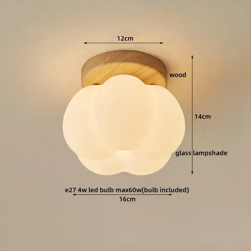 A modern matte dome ceiling lamp with a soft cloud-shaped glass shade and led wood canopy decorbites design
