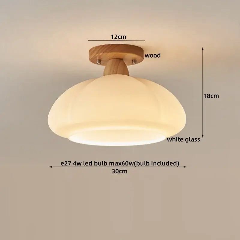 Modern matte dome ceiling lamp with a white glass dome and led wood canopy for warm living room decorbites led wood lighting