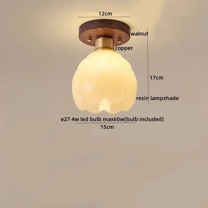 Modern matte dome ceiling lamp with warm-toned resin shade copper base walnut disc and decorbites led wood canopy