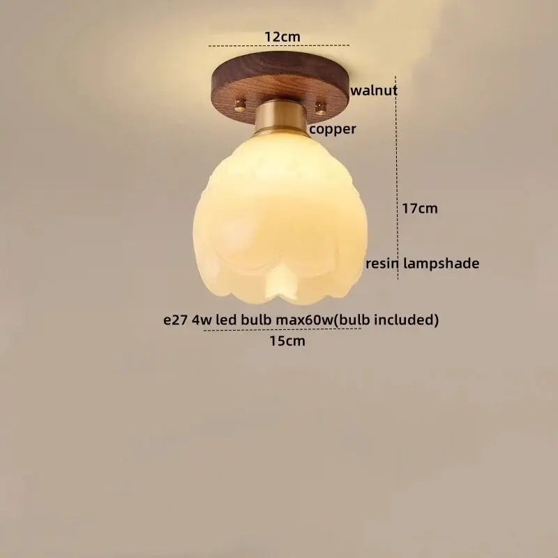 Modern matte dome ceiling lamp with warm-toned resin shade copper base walnut disc and decorbites led wood canopy