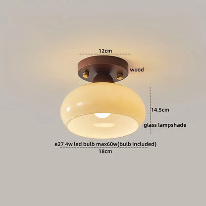 Modern matte dome ceiling lamp with warm-toned glass and dark wood led wood canopy by decorbites