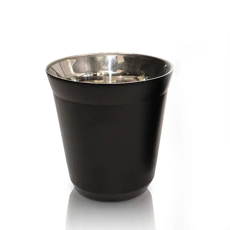 Modern matte double walled espresso cups set of 6 with black matte exterior and shiny metallic interior in sleek design