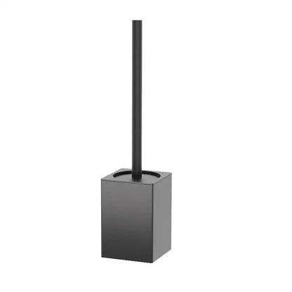 Modern matte gray and black metal toilet brush holder set featuring a black matte-finished toilet brush with a sleek square base