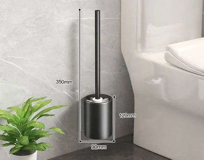 Modern matte gray and black metal toilet brush holder set with sleek cylindrical brush holder standing 350mm tall