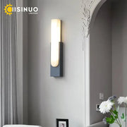 Modern matte gray and white 6＂ led marble wall sconce with sleek rectangular base and warm diffused light for living room