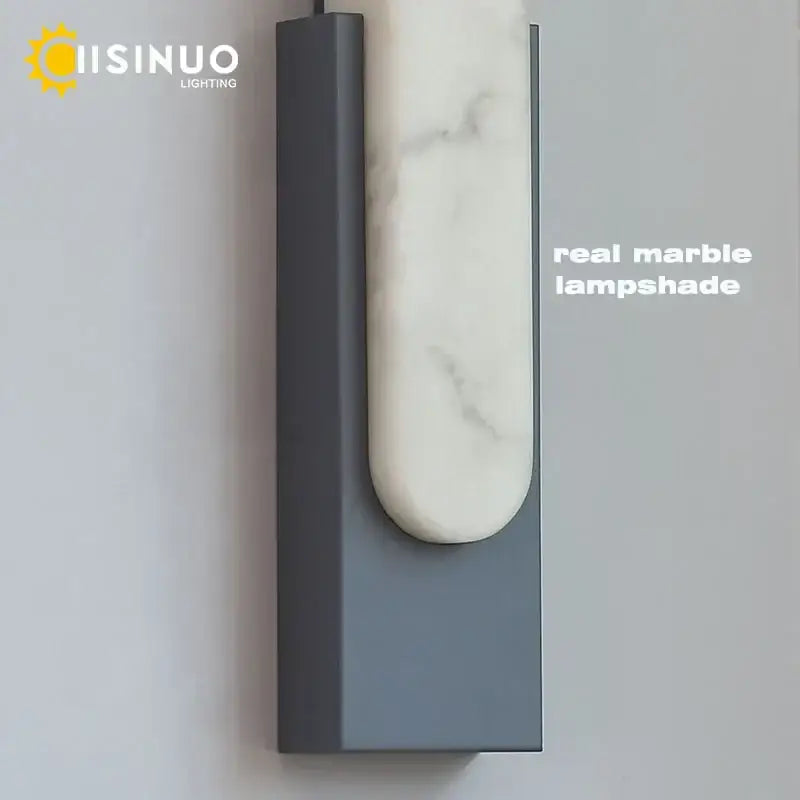 Modern matte gray and white 6＂led marble wall sconce with matte metal frame and off-white veined marble lampshade for living room