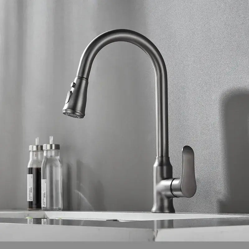Modern matte gray kitchen faucet with pull down sprayer and sleek matte kitchen faucet single lever handle in gray matte