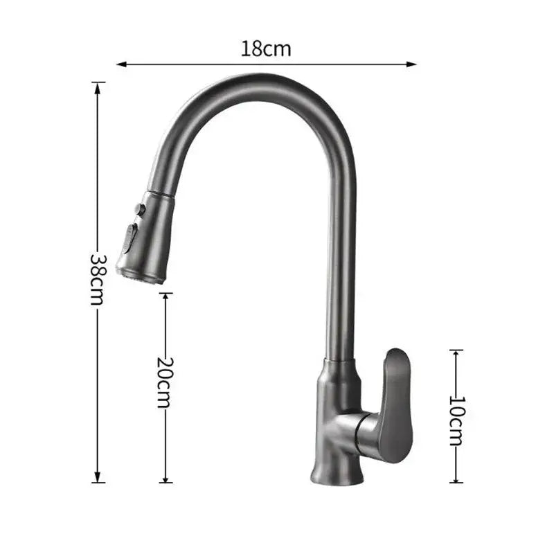 Modern matte gray kitchen faucet with pull-down sprayer featuring a sleek curved spout and integrated handle in gray matte finish